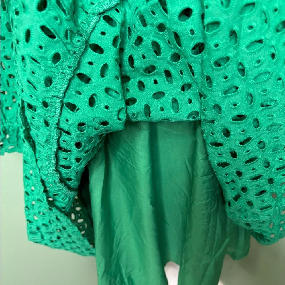 Green Long Sleeve Eyelet Dress - Women's Casual Tiered Dress - Picture 8 of 8